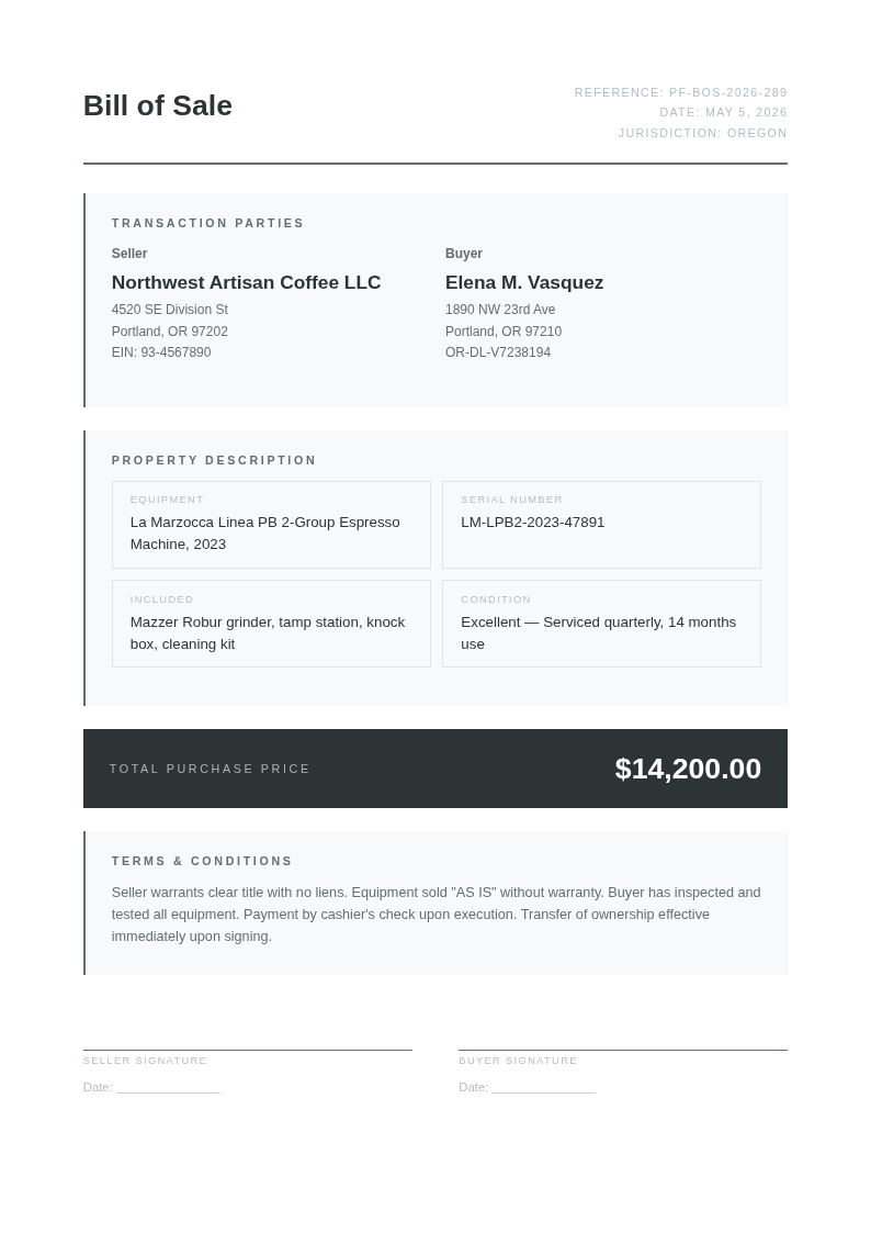 Portfolio Brief Bill Of Sale